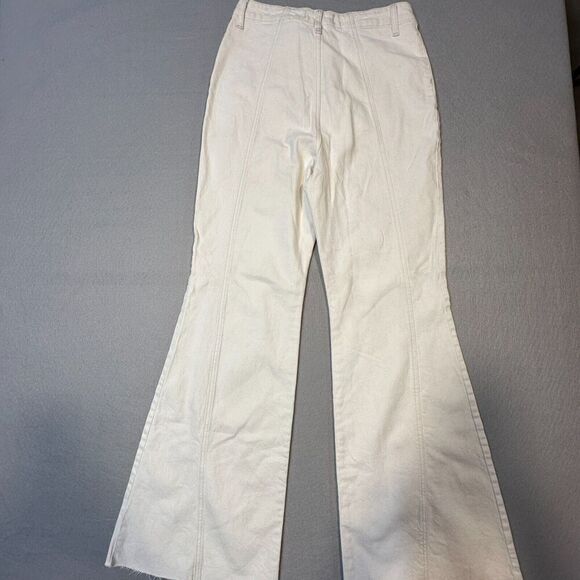 Free People Wide Leg Jeans Womens 30 Cream Ivory High Rise Denim Seam Accent - Picture 14 of 15